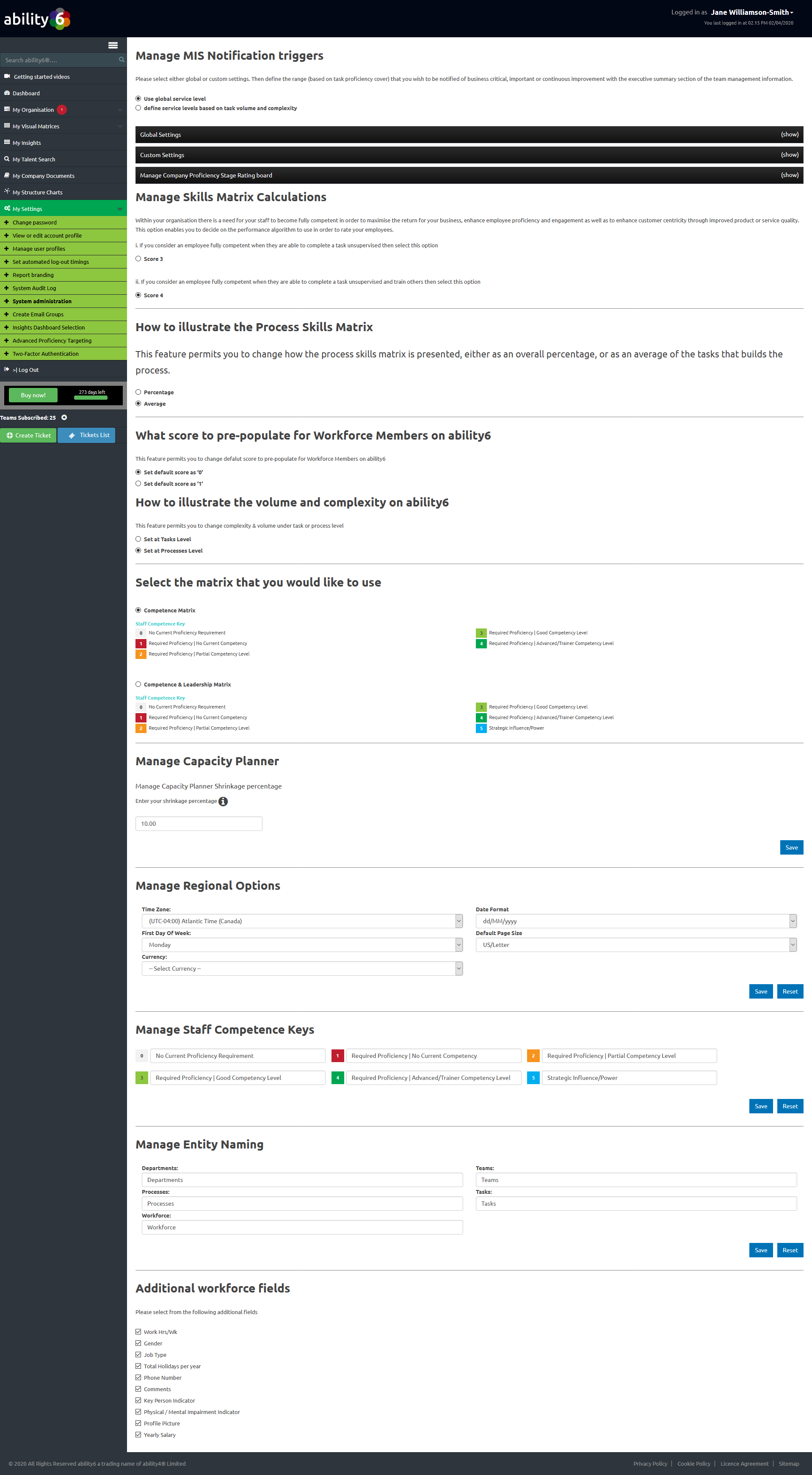 Administration page of ability6